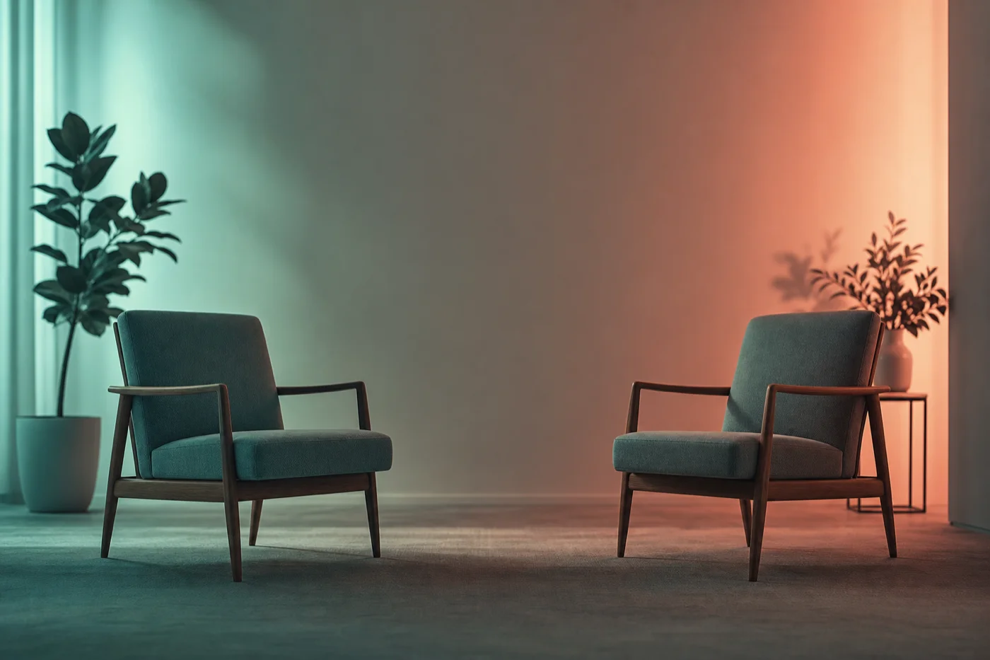Fotografie editorială: două cești pe masă, lumină caldă teal; ROCD și relații, blog TeleMind mai 2026.