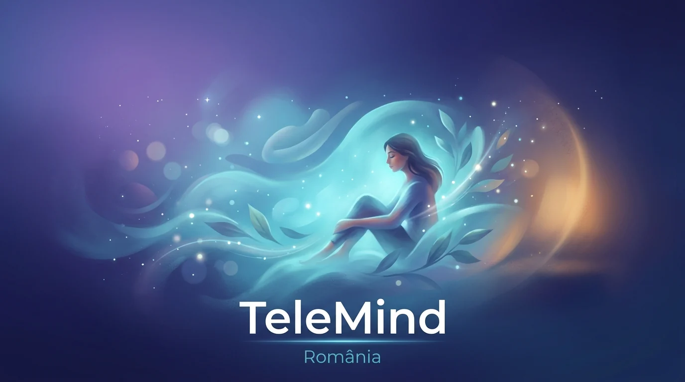 TeleMind România: ilustrație editorială modernă și liniștitoare cu marca TeleMind, în spiritul vizual al articolelor TeleMind din blog.