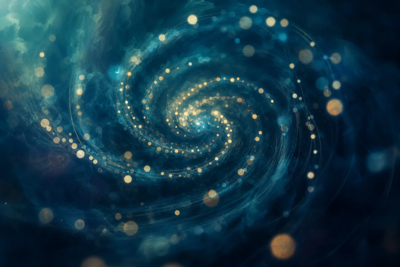 Imagine editorială abstractă TeleMind: spirală discretă și noduri luminoase; gânduri persistente, ghid educativ, Dr. Lavinia Dobrescu.